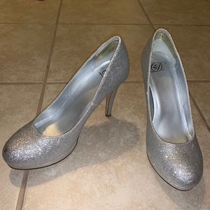Special occasion silver glitter heels